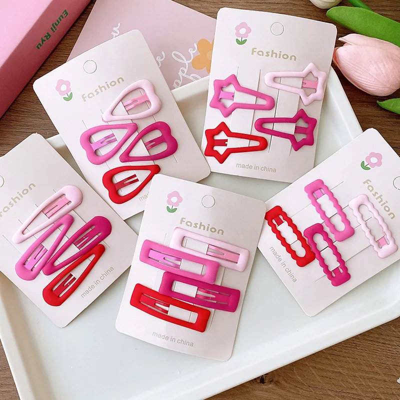 4pcs Colorful Basic Snap Baby Metal Hair Drop Clips Girls Spring Sunmmer Color Hairpins Star Heart BB Barrettes Girls Headwear