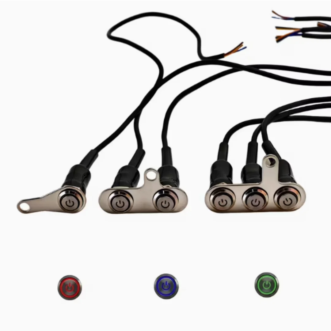 1pc Motorcycle 1-Button Push Switch, Blue LED Light ON/OFF Handlebar Control Switch for Motorbike Scooter