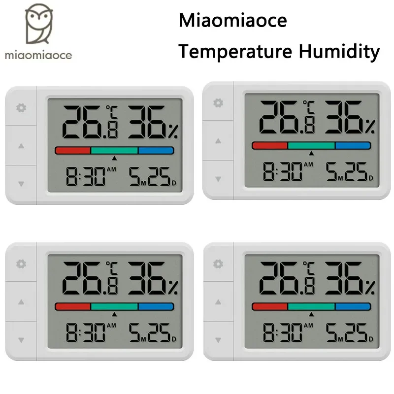 Youpin Miaomiaoce Thermometer Mini Humidity Hygrometer Clock Date Big LCD Display High Precision Sensors 12H/24H System Adjust