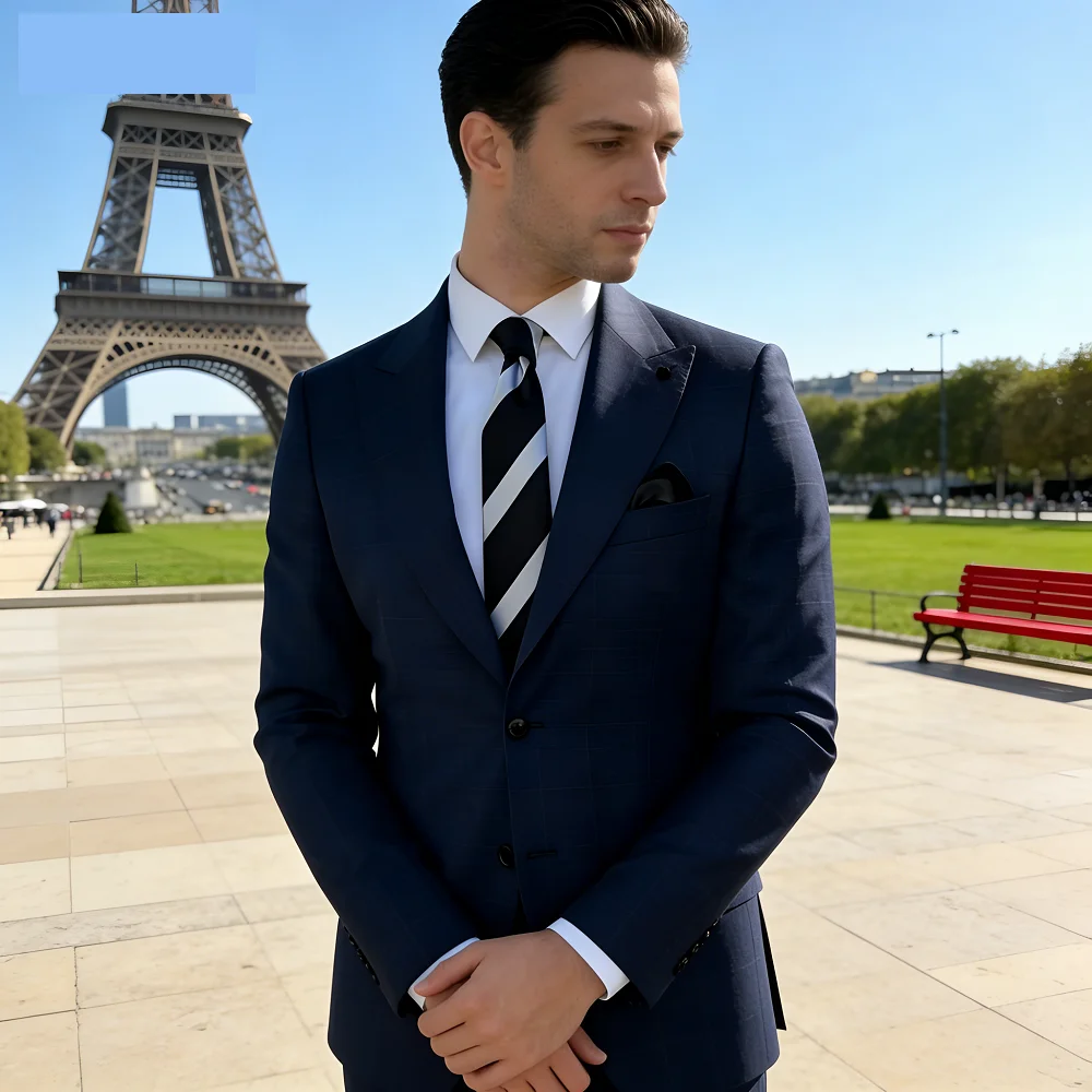 

Men's Two-Piece Formal Business Terno De Moda with Neck Tie Wedding Dress Code Jacket Pants Set