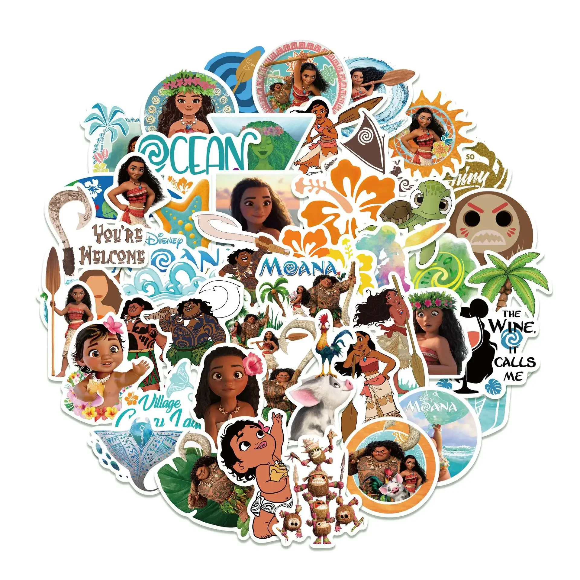 50pcs Disney Moana Stickers Anime Cartoon Graffiti Creative Decoration Guitar Notebook Luggage Waterproof Sticker Child Toy Gift