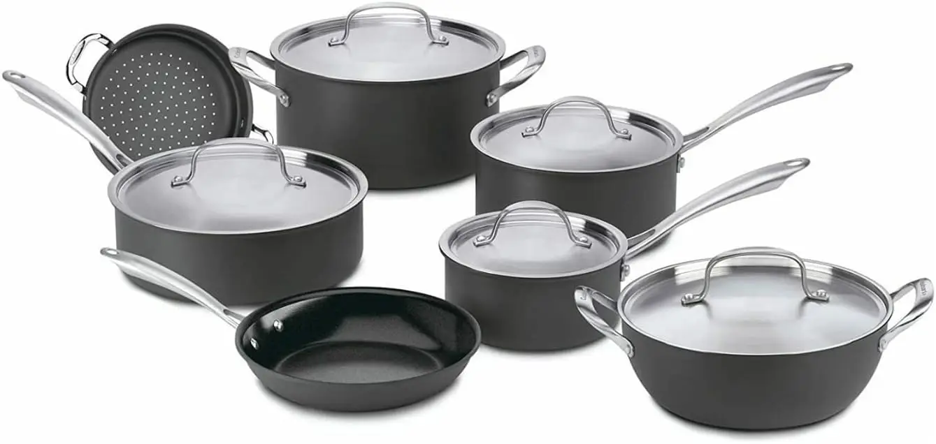 

12-Piece Hard Anodized Cookware Set, Black/Stainless Steel, Nonstick and Eco-Friendly