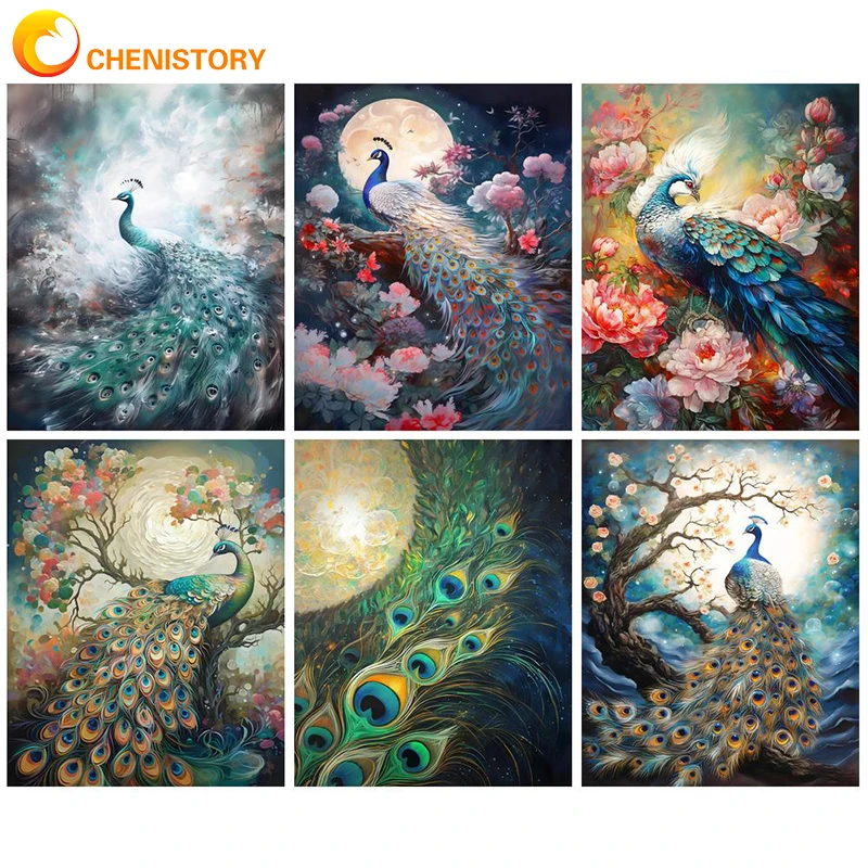 

CHENISTORY Oil Picture By Numbers Peacock DIY Craft Kits Acrylic Paint For Adults Coloring For Painting By Number Home Wall Deco