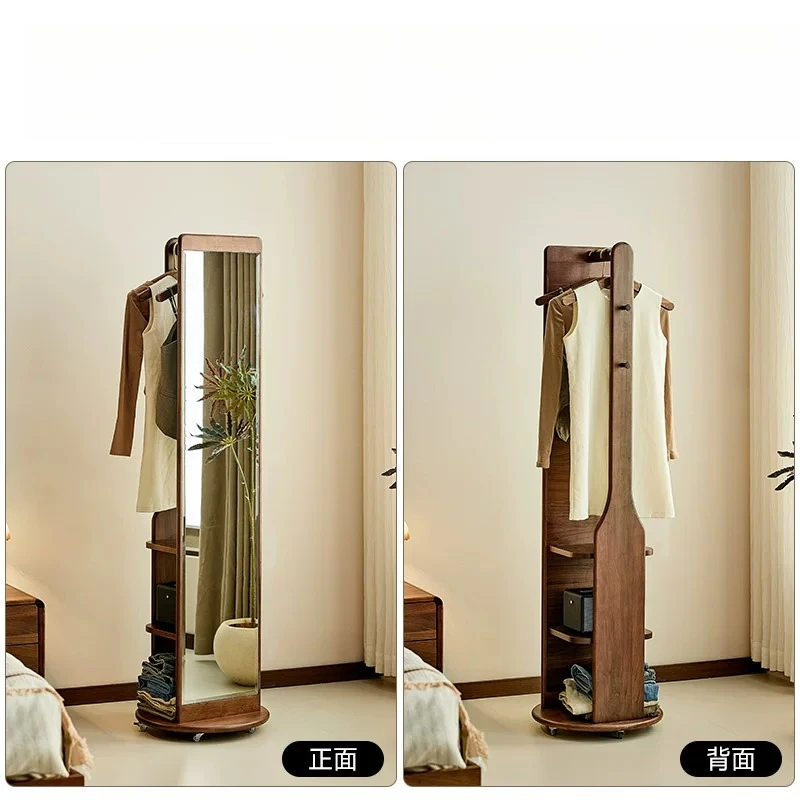 

Rotating full-length mirror Hanging hanger integrated household solid wood full-body mirror Bedroom floor mirror
