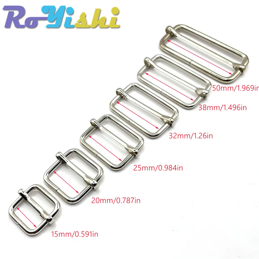 10 Pcs/Pack Silver Metal Slides Tri-Glides Wire-Formed Roller Pin Buckles Strap Slider Adjuster Buckles