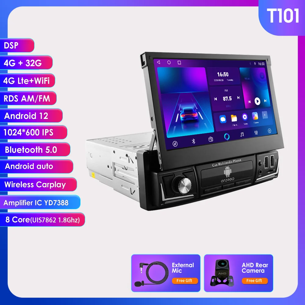 Hizpo 7 Inch Android Universele 1din Auto Radio Carplay Gps Navigatie Intelligente Systemen 1 Din Stereo Handmatig Intrekbaar Scherm