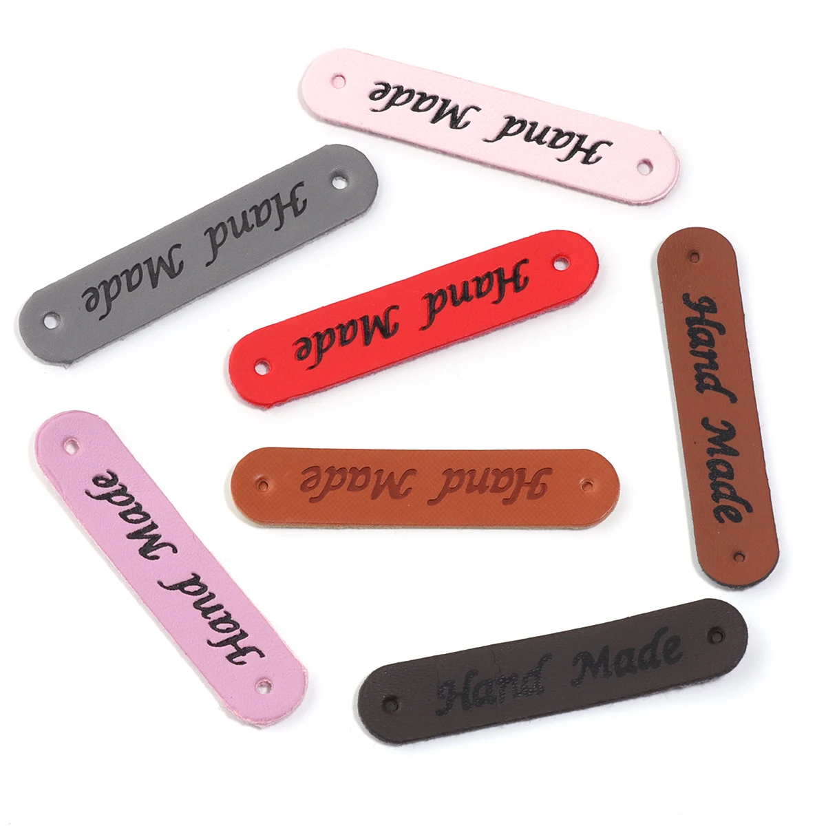 20pcs/lot 1x5cm PU Leather Handmade Two Hole Embossed Leather Label For Garment Bag Needlework Decoration Accessories Wholesale