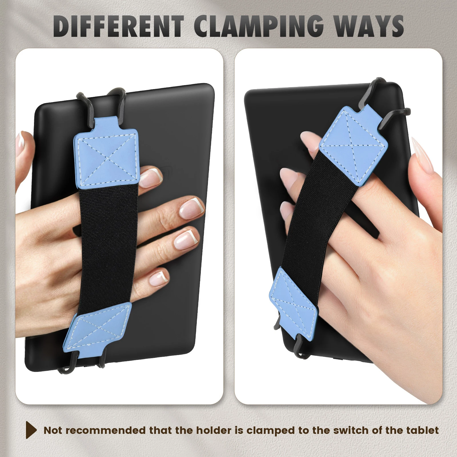 Suporte universal de alça de mão para leitor eletrônico, para iphone de 6-8 polegadas, couro pu, cinto elástico de nylon para tablets kindle kobo