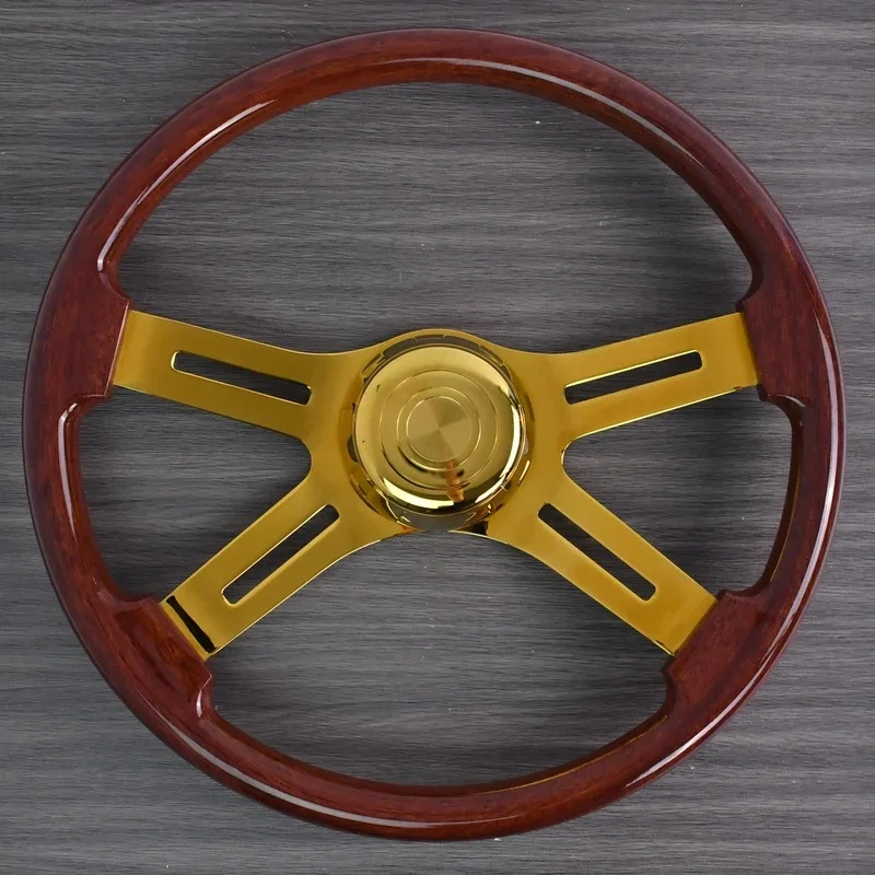 High Quality Vintage Solid Wood Painted Truck Steering Wheel With Four Spoke Chrome Aluminum Alloy Interior Accessory