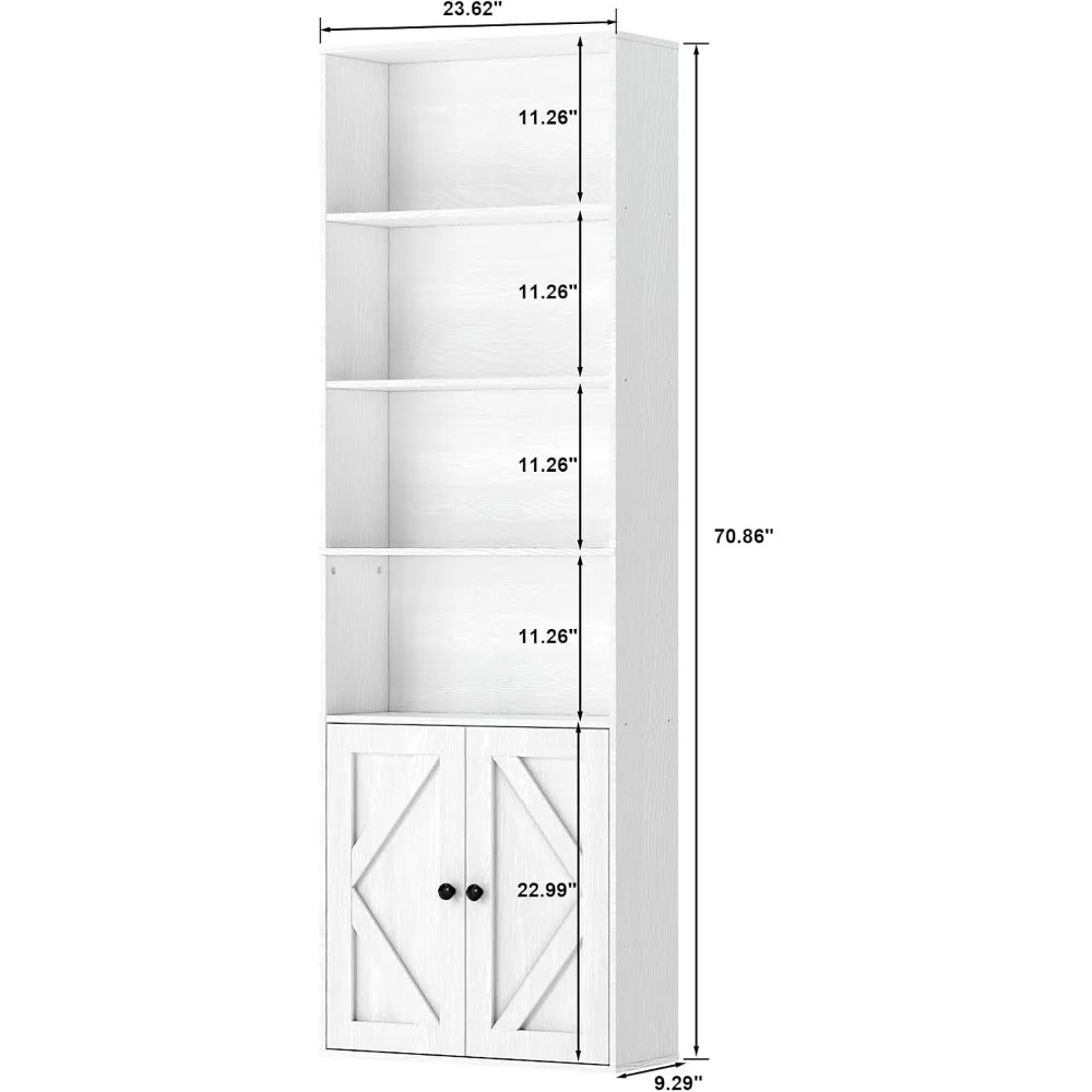Деревянный высокий белый книжный шкаф с дверцами — шкаф для хранения и полки для гостиной, спальни или офиса
