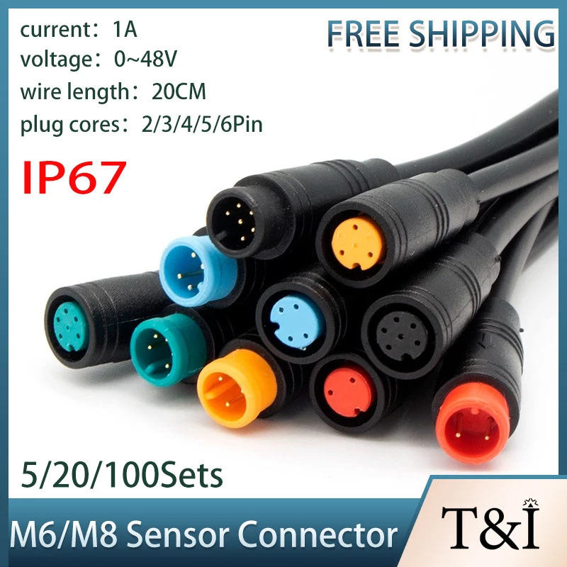 

5/20/100 SET M6/M8 2 3 4 5 6Pin Julet Electric Bicycle Joint Plug female male Connector Wiring Scooter Cable Signal Sensor IP67