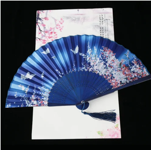 Faltfächer im Retro-Stil, weiblich, japanisches Muster, Retro-Stoff, Kunsthandwerk, Geschenk, Heimdekoration, Ornament, tanzender Handfächer