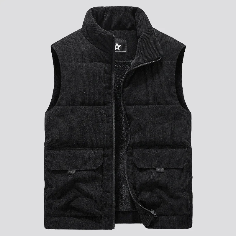 New Vest Jacket Men's Autumn Winter Warm Sleeveless Coat Stand Collar Padded Waistcoat Work Wear Male Clothes 5XL