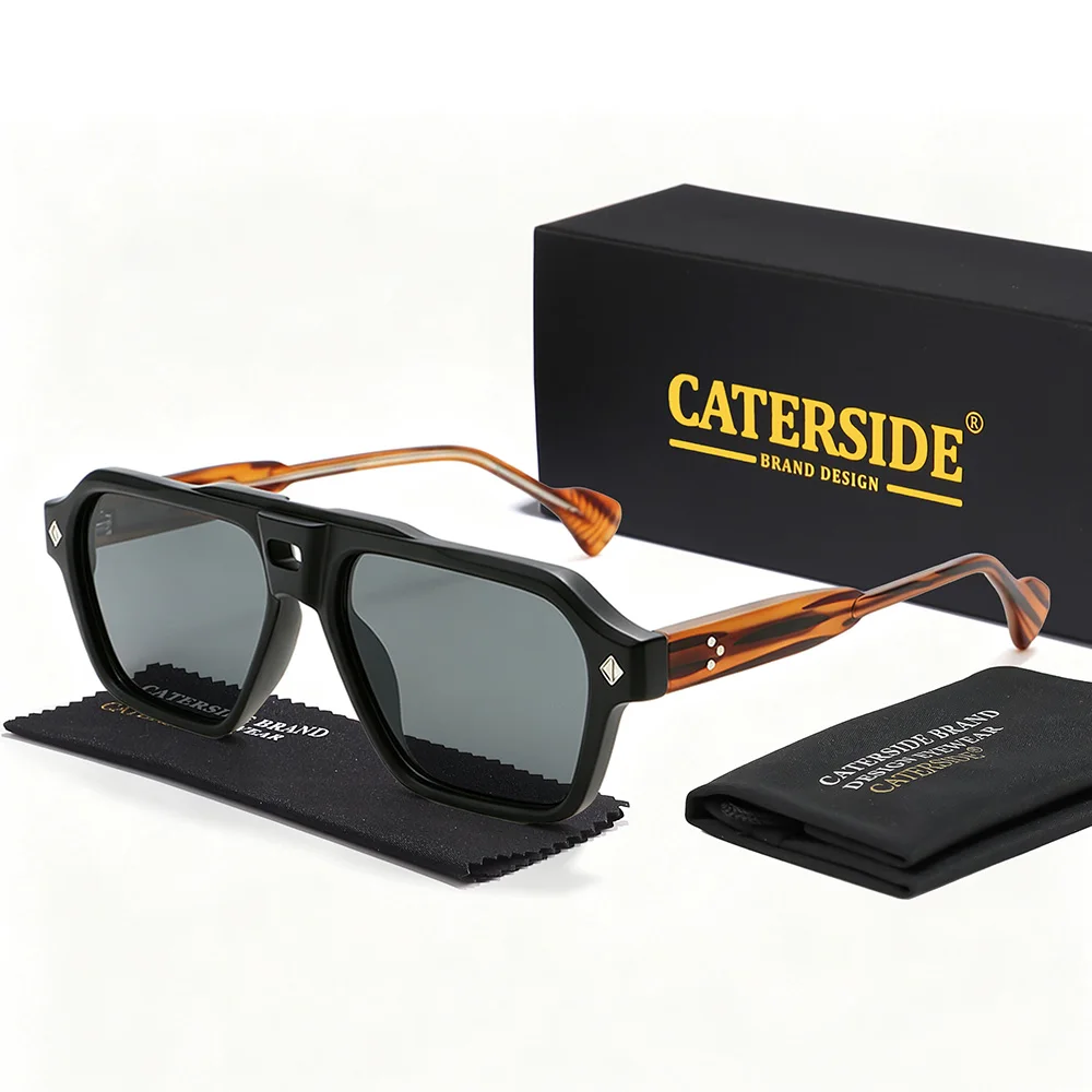 CATERSIDE Men's Flying Eye Sunglasses Flat Top Double Bridges Design Sun Glasses Women's Outdoor Travel Driving Glasses UV400