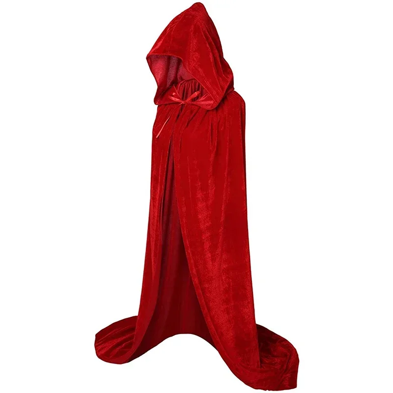 Women Gothic Hooded Cloak Long Velvet Cape for Christmas Halloween Cosplay Costumes S-2XL Black Red White Gray Purple Green Blue