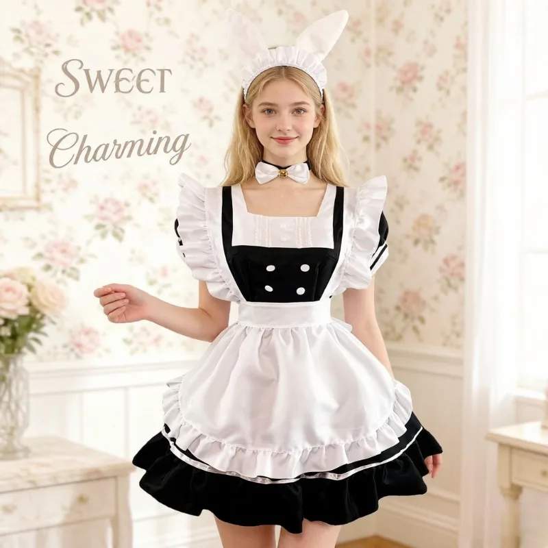 

Classic Black White Maid Dress S-5XL Kawaii Sweet Gothic Lolita Cosplay Costume Anime Uniform Women Party Fancy Dress Outfit