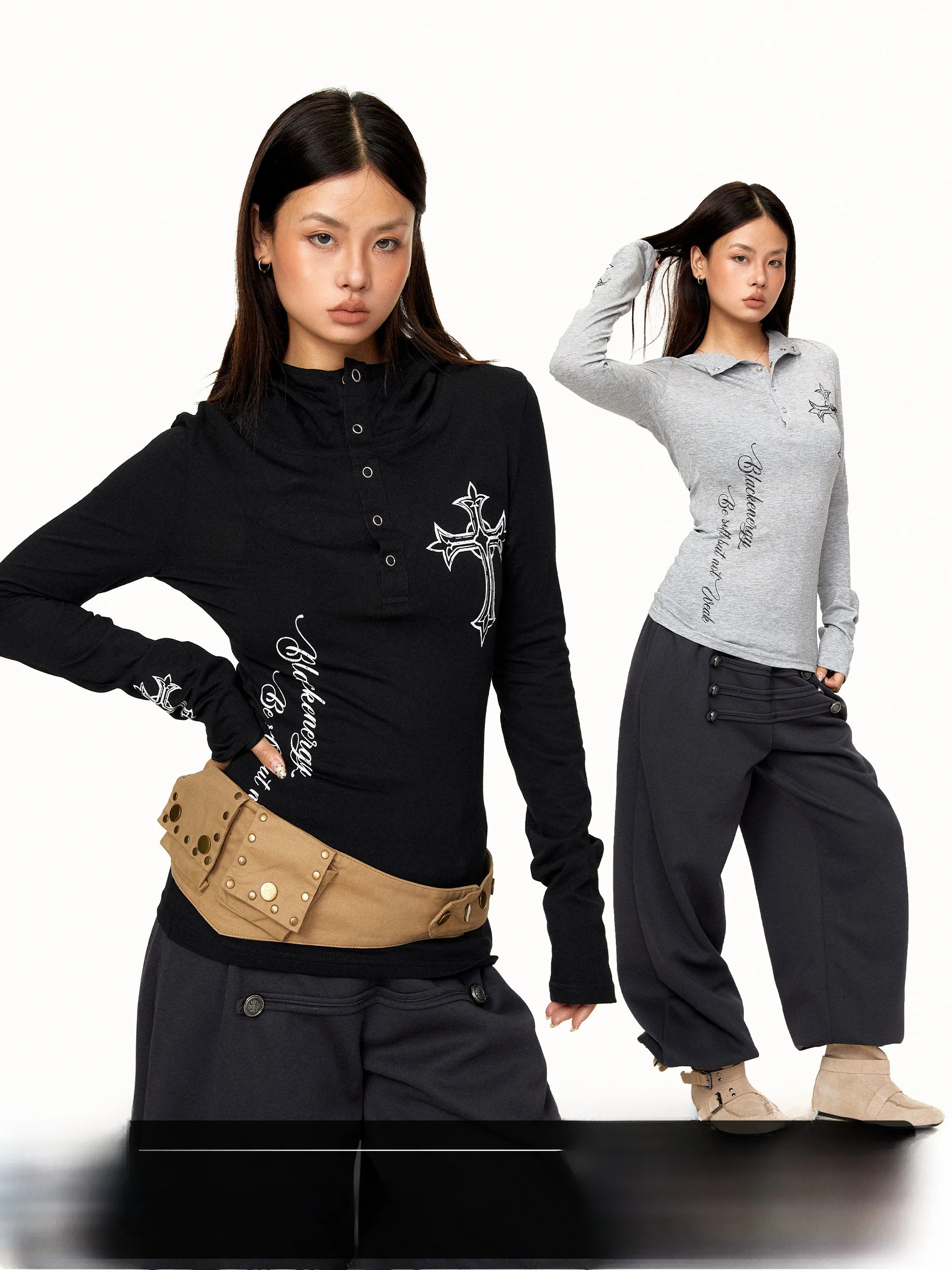 Gothic Cross Print Long Sleeve Hoodie T-Shirt Women's Dark Background Slim Fit Casual Style Polyester Cotton Blend Summer Top