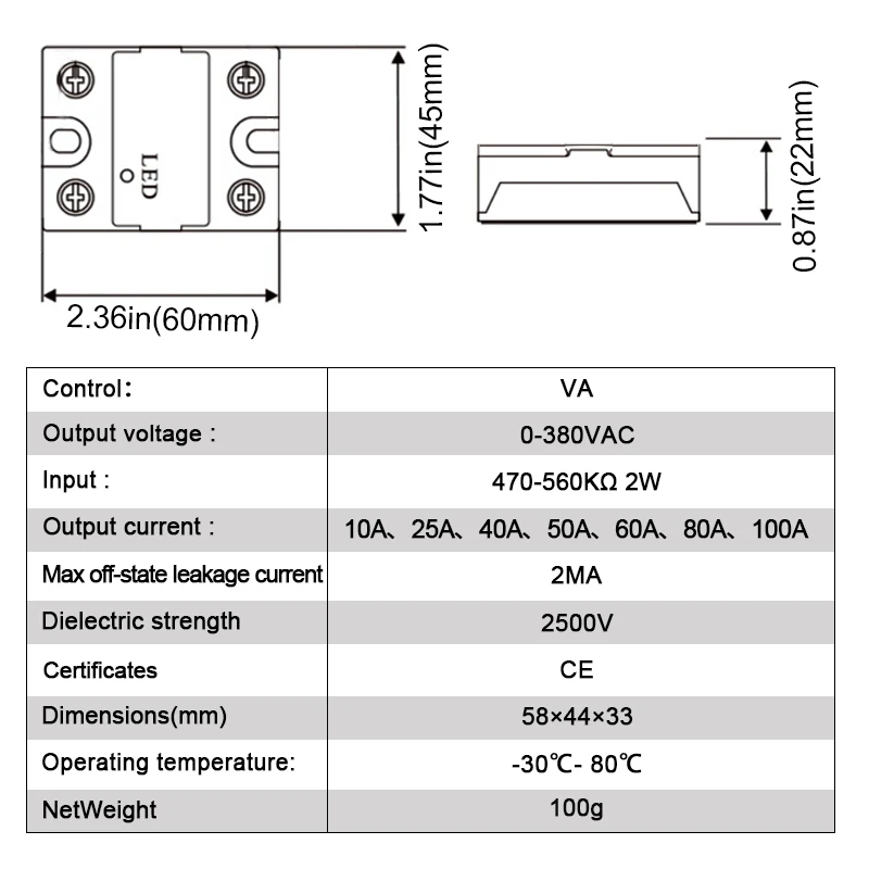 LCTC SSR Solid State Relay Voltage Regulator Adjustable 10A 25A 40A 50A 60A 80A 100A VA Single Phase 0-380VAC Potentiometer