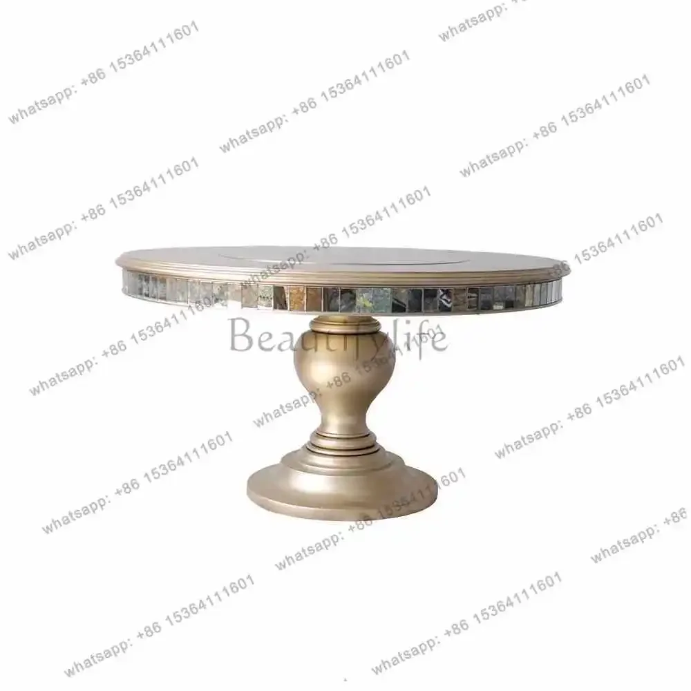 

FG11American light luxury solid wood round dining table modern simple neoclassical home mirror