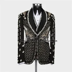 Men's Exquisite Crystals Beaded Suits Slim Fit 3 Pieces Groom Wear Wedding Tuxedos Customized Single Breasted Costume Homme