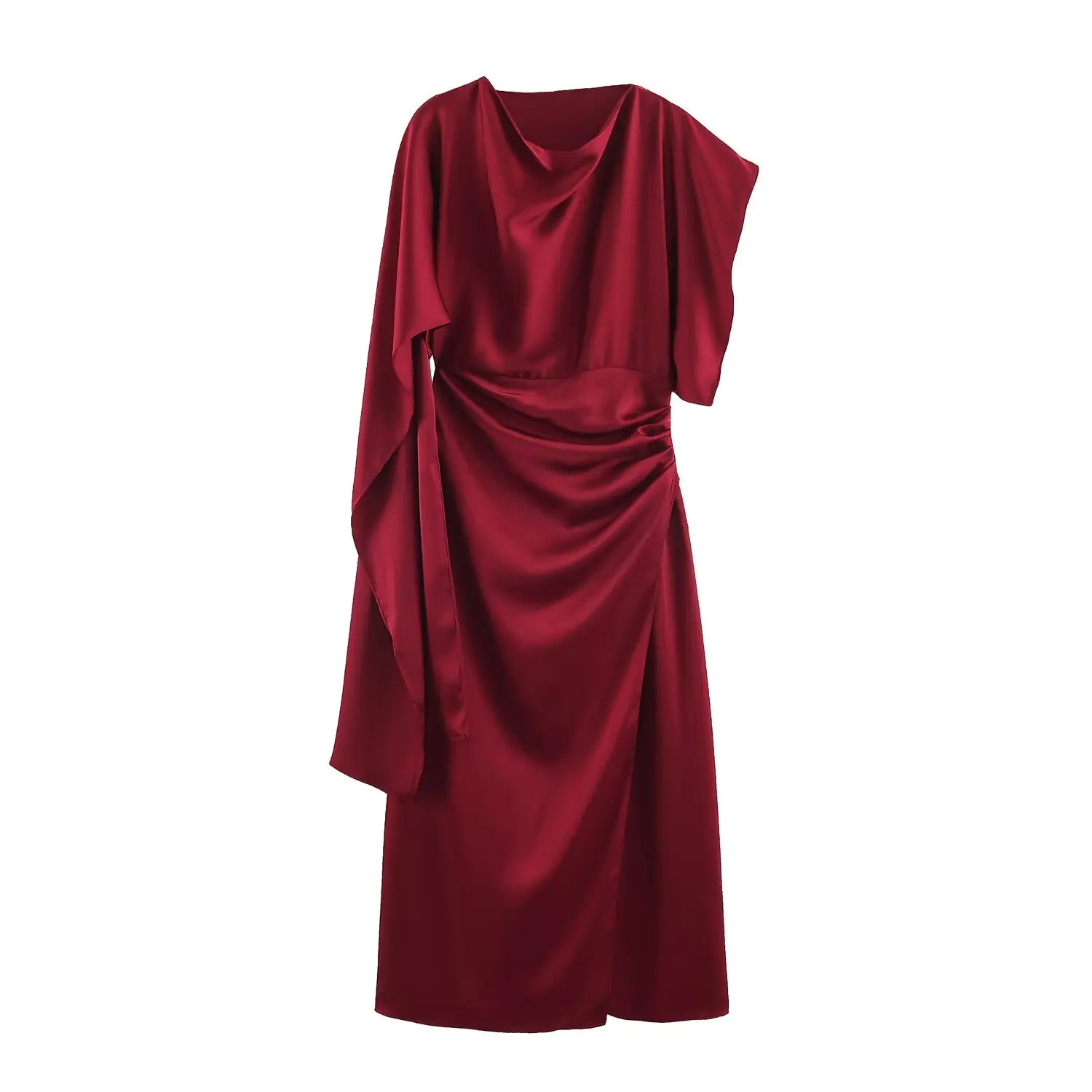 TFMLN Damen Elegante Lange Kleider Mode Asymmetrische Midi-Länge Bequeme Schicke Einfarbige Stufenkleider für Abendpartys 2026 Damenmode – Detail 4