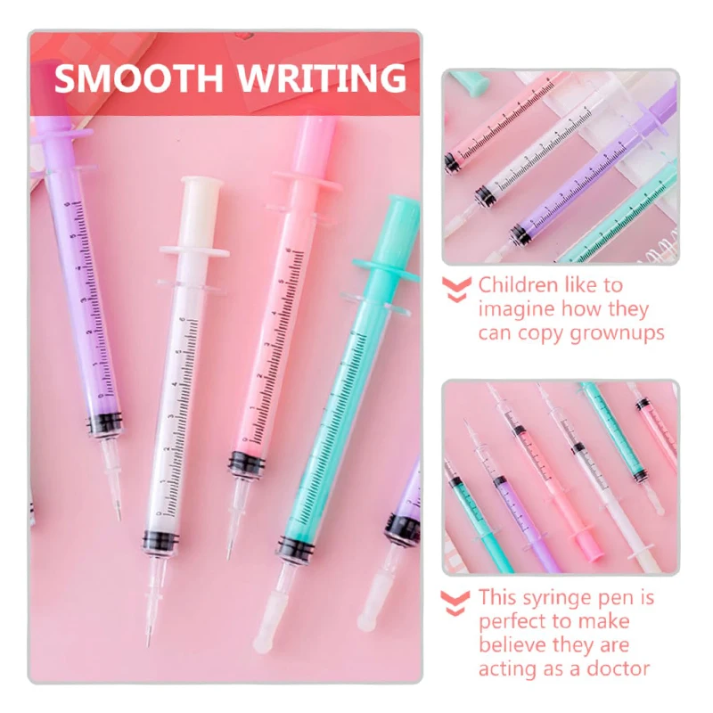 100Pcs Neutral Signature Pens Syringe Shape Gel Pens Student Stationery 0.5mm Black Pen