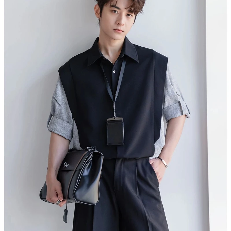 Men's Trend Contrast Patchwork Youth Shirt Tops Polo Neck Summer New Plus Size Temperament Blouse Fashion Casual Men Clothing