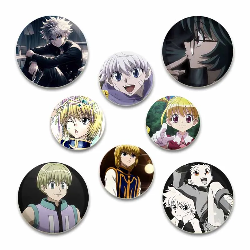 Anime Hunter X Hunter Creative Badge Tinplate Soft Button Pin Zoldyck Killua/Kurapika/ Freecss Gon Brooch for Backpack Decor