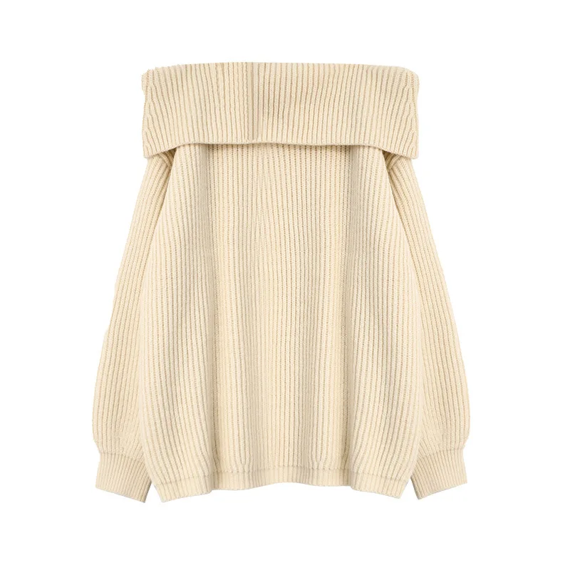 Firmranch Jennie Irene One-Shoulder Knitted Jumpers Revealed Shoulders Loose Long-Sleeved Sweater For Women In Autumn