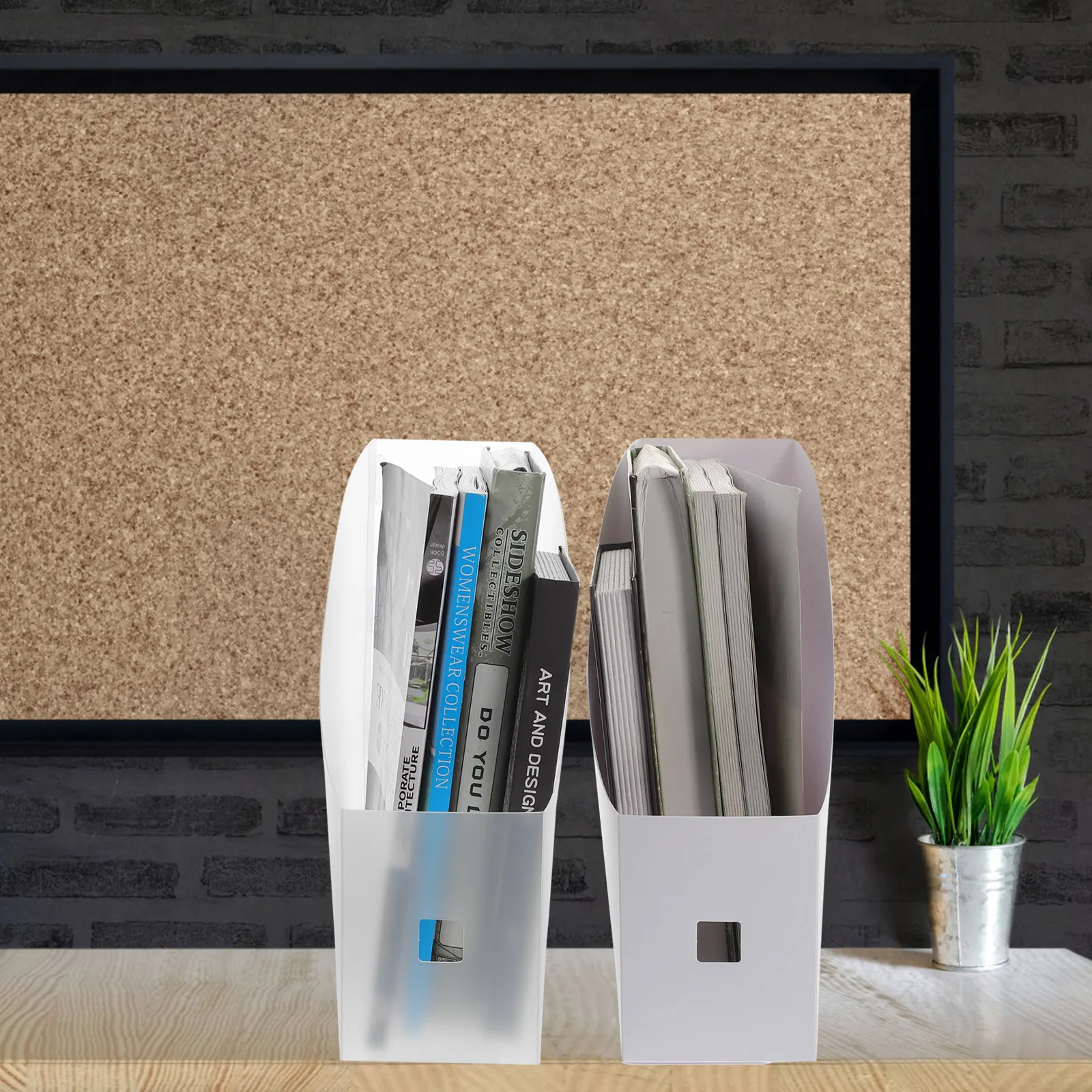 2Pcs Plastic File Rack Desktop Document Organizer Storage Box for Files Folders Magazines Books Newspapers Office School Use