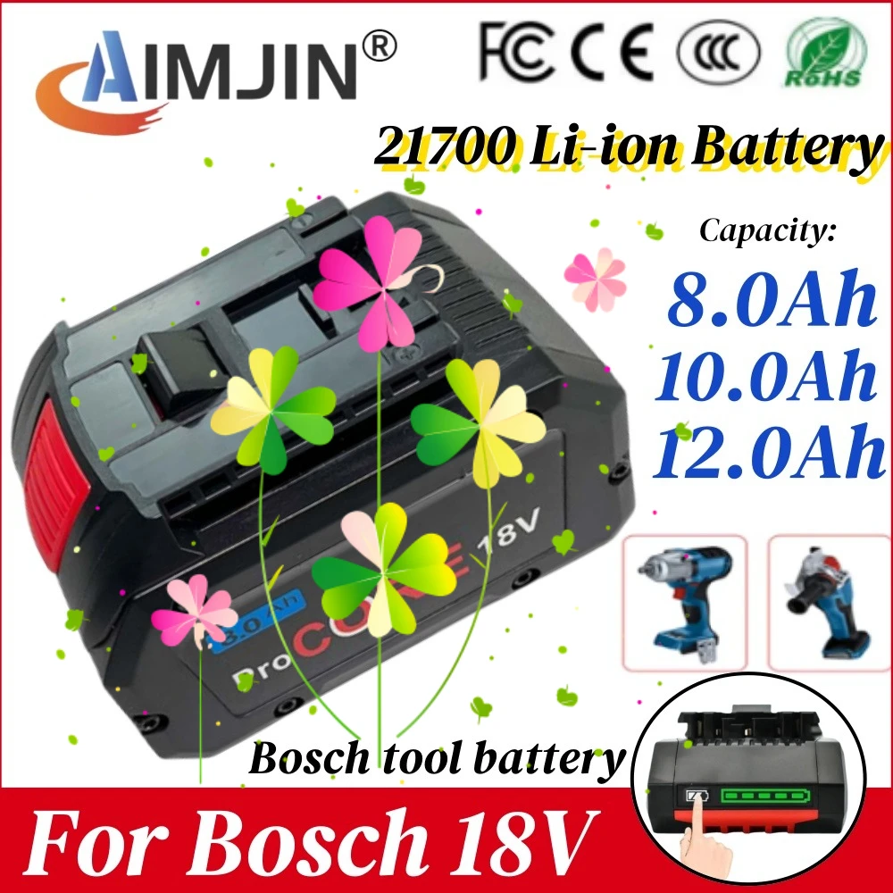 

New 18V 8.0/10/12 Ah For Bosch Professional System Cordless Tool BAT609 BAT618 GBA18V8 21700 Battery ProCORE Replacement Battery