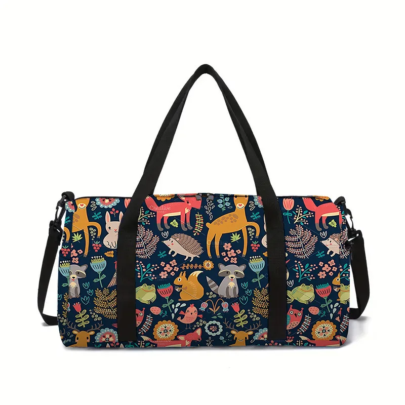 Fashion animal horse panda cat dog 3D Print Large Capacity Travel Bags Barrel Shape Crossbody Bag Sports Bags Gym Yoga Bag