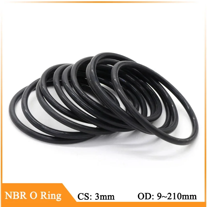 

10/50Pcs Black NBR O Ring Gasket Thickness CS 3mm OD 9mm ~ 210mm Nitrile Rubber Round O Type Corrosion Oil Resist Sealing Washer