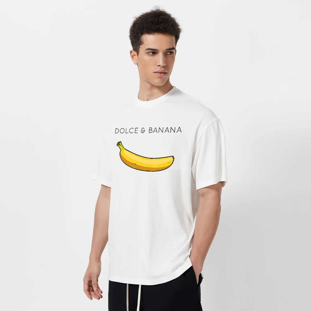 Dolce & Banana Print Mens T-shirts Crewneck Breathable Tops Oversized Comfortable TShirt Men\'s Short Sleeve S-XXXL Tees Shirts