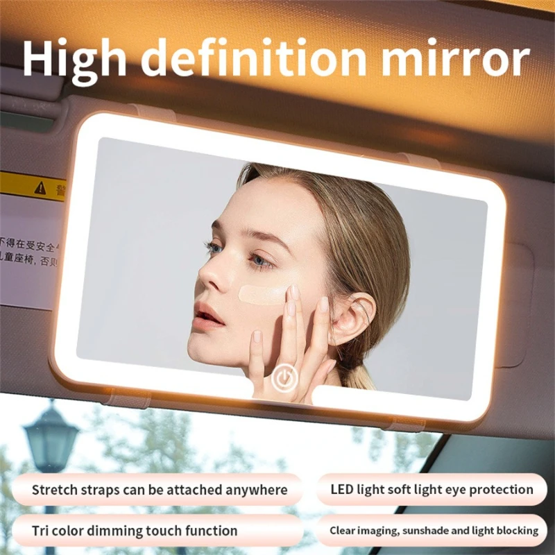 Popular Car Makeup Mirror High Definition Visor Co-pilot LED Three-color Light Adjustable Makeup Mirror 3 Times Enlargement