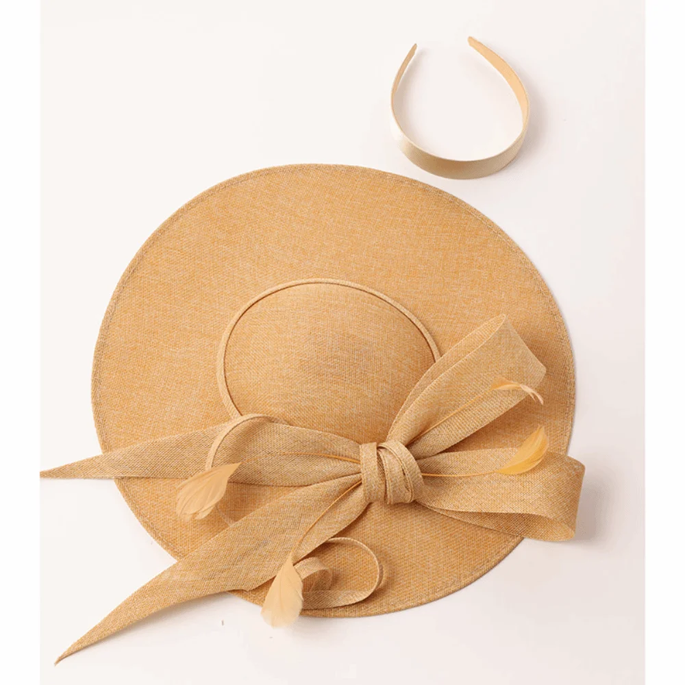 New Wide Brim Women Fascinator Hats Vintage with Headband Derby Hat Elegant Large Cocktail Party Hat for Derby Event