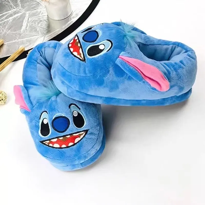

New Stitch Winter Plush Slippers Cartoon Couple Indoor Home All Covered Heel Thickened Warm Cotton Adults/Children Shoes Gift