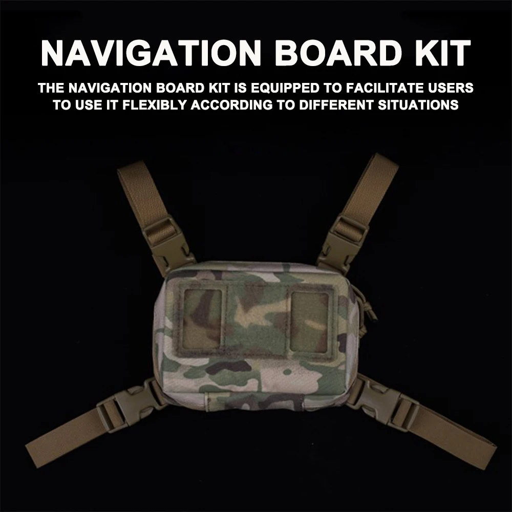 Tactical Folded Navigation Board Set MOLLE Chest Pouch Double Zipper Airsoft Mobile Phone Protective Bag for Outdoor Sports