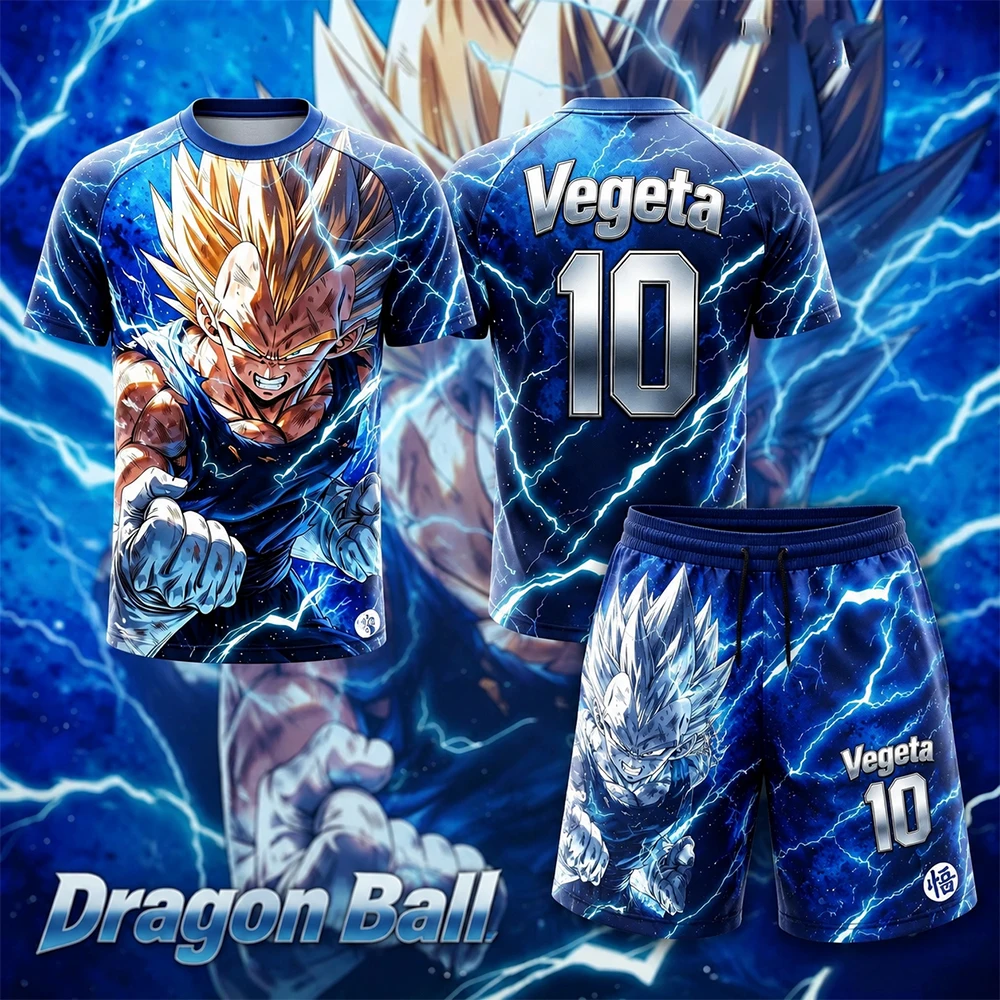 Dragon Ball 2026 Summer New NO.10 Vegeta Anime T-Shirt Men's/Youth 3D Printed Football Jersey T-Shirt Shorts Set