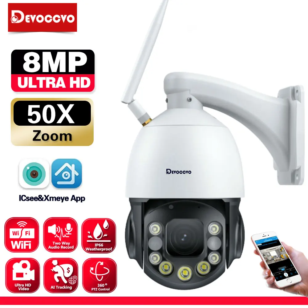 

8MP 4K PTZ IP Camera Wifi 50X Zoom CCTV Outdoor AI Human Alarm Onvif Speed Dome Cam 120M IR Distance Surveillance Camera iCSee