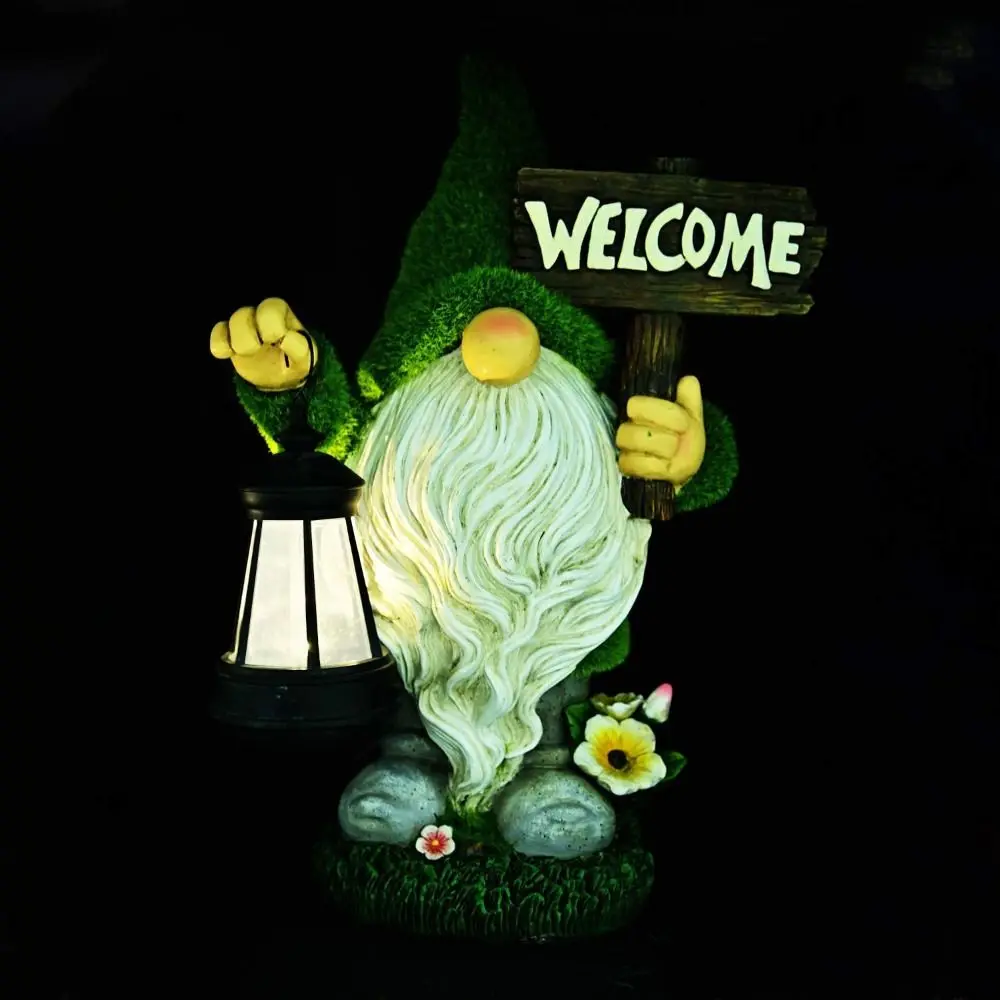 Resin Dwarf Statue Solar Light Creative Gnome Solar Power LED Light Dwarf Elf Statue Ornament Door Welcome Sign Crafts