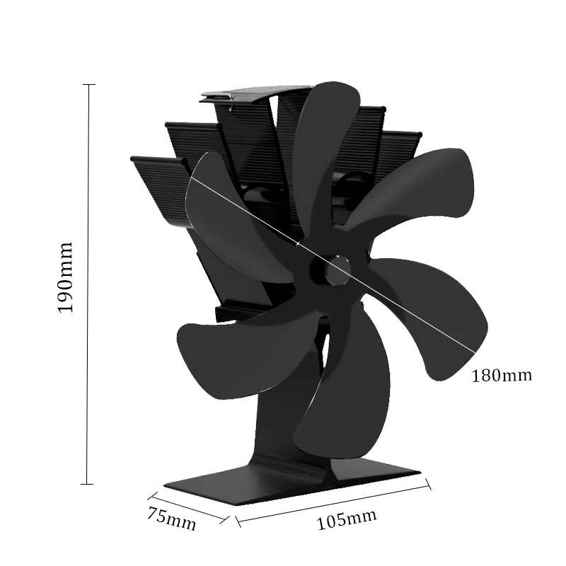 6 bıçak isı Powered ocağı Fan siyah şömine Fan ahşap brülör çevre dostu sessiz ev şömine Fan verimli ısı dağılımı