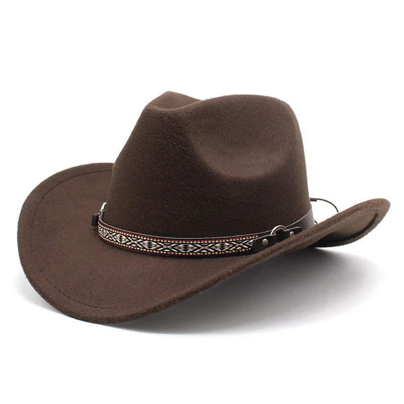 Cross Border Hot Selling Western Cowboy Hat Autumn And Winter Woolen Hat Wide Brim Jazz Felt Cap 10 Color