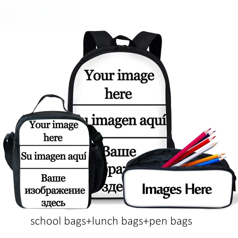 

Custom Your Image Name Logo Children School Bags Boys Girls Bookbags Set Primary Student Kids School Bag Pen Bag 3 Pcs