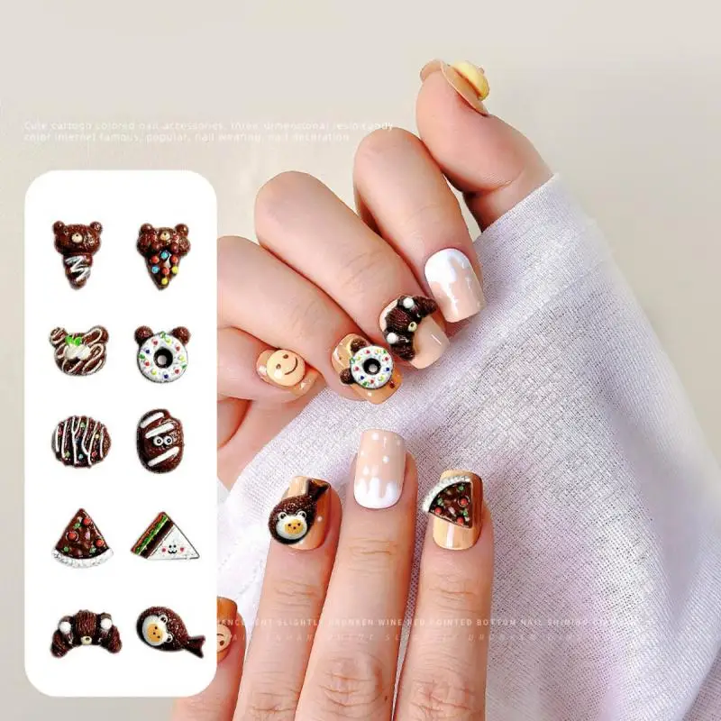 Mixed Resin Simulation Chocolate Color Sandwich Donut Nail Charms Cute 3D Bread Nail Art Decorations Accessories Manicure DIY