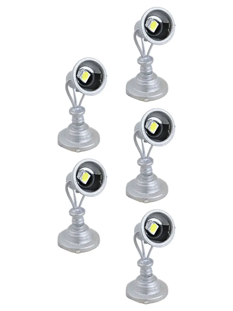 HO Scale 1:87 Model Railway Lamp Posts With Warm White LEDs, Flood Spotlight Set Model Spotlight Garden Yard Decorative Lights