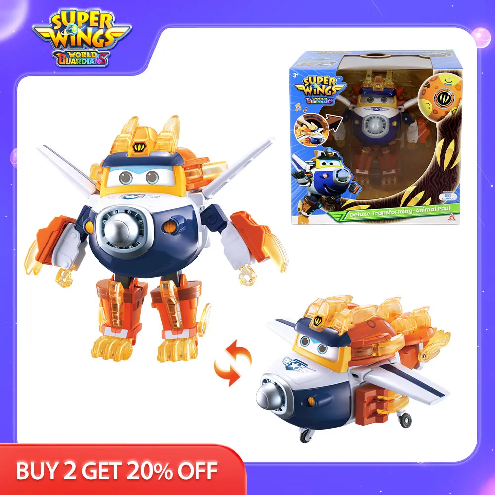 Super Wings S6 6 Inches Deluxe Transforming Paul with Lihght &Sounds Robot Deformation Airplane Action Figures Anime Kid Toys