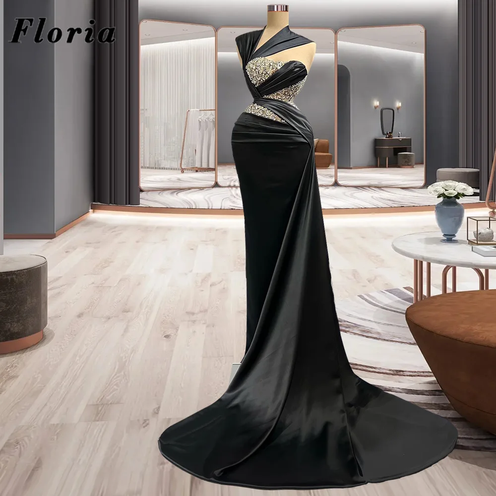 

Floria Elegant Black Beading Evening Dresses Robes Du Soir New Fashion Mermaid Long Prom Dress Dubai Couture Formal Party Dress
