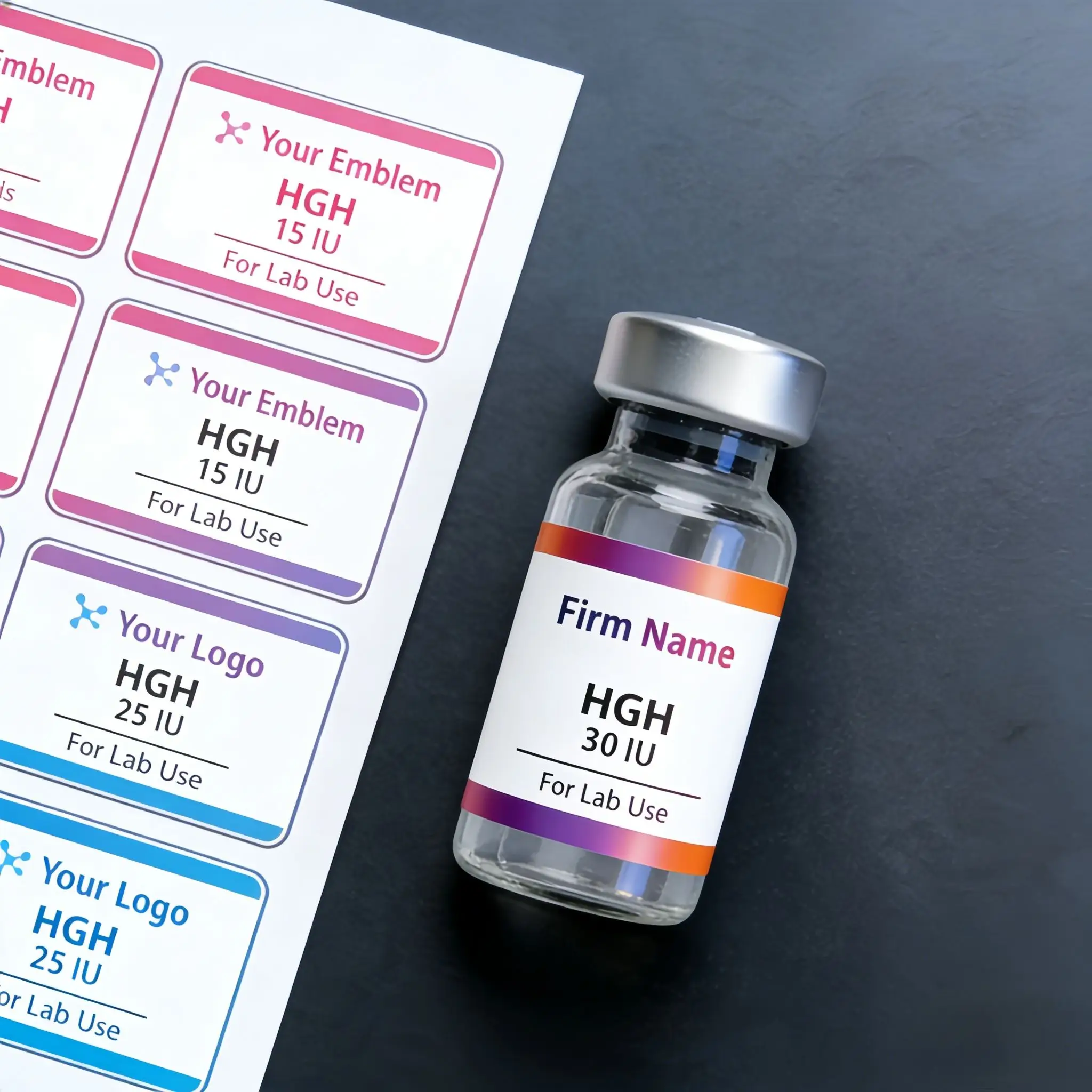 Wholesale Clear PET Peptide Vial Labels Self Adhesive Waterproof Stickers for Medical Vials