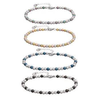 1Pcs High-Quality Classic Metal New Jewelry Waterproof Stainless Steel Beads Chain Mixed Color Charm Bracelet Women's Daily Gift